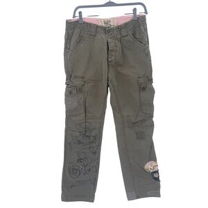 Kaporal Redline Subversive Name Olive Cargo Pants Distressed Patched Mens 34